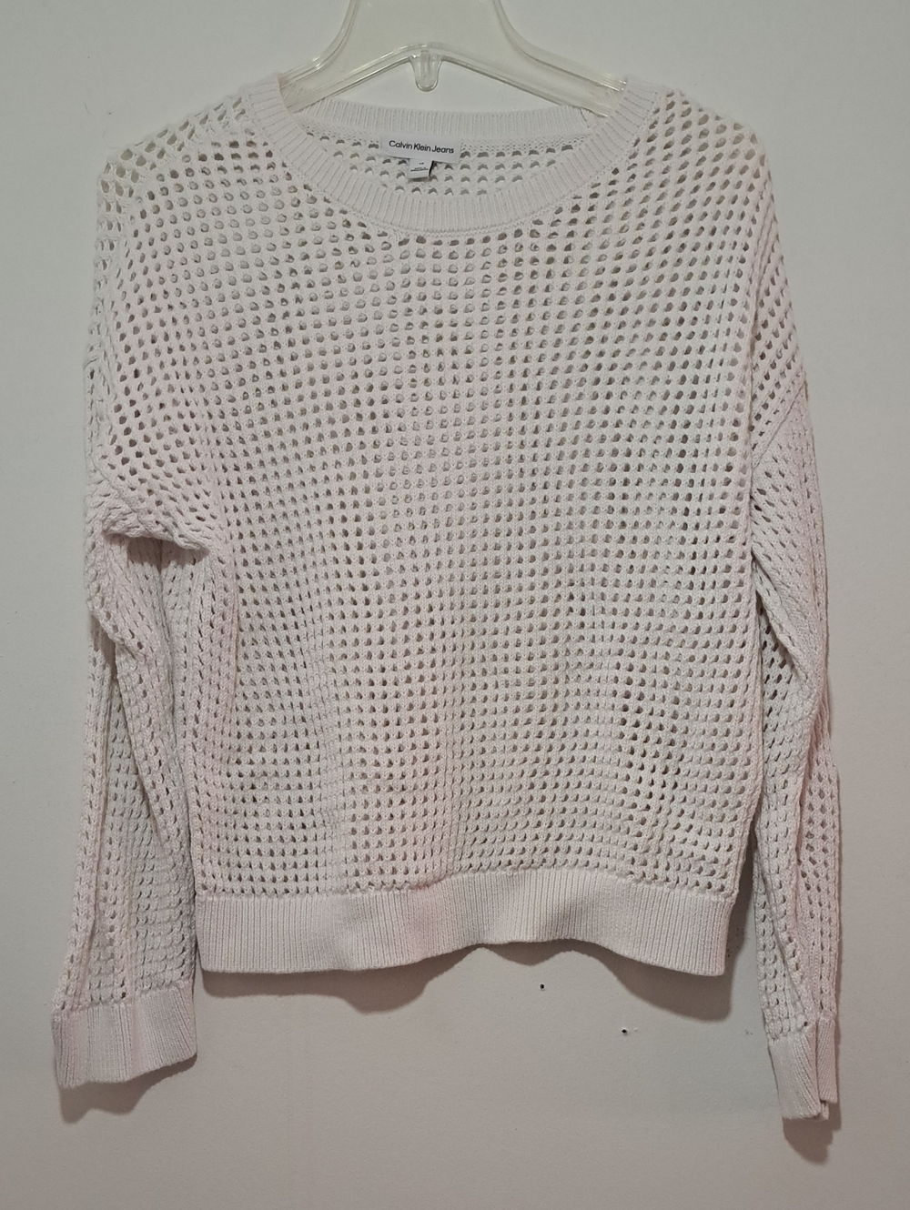 Calvin Klein Jeans Open-Knit Crewneck Sweater - Pale Pink